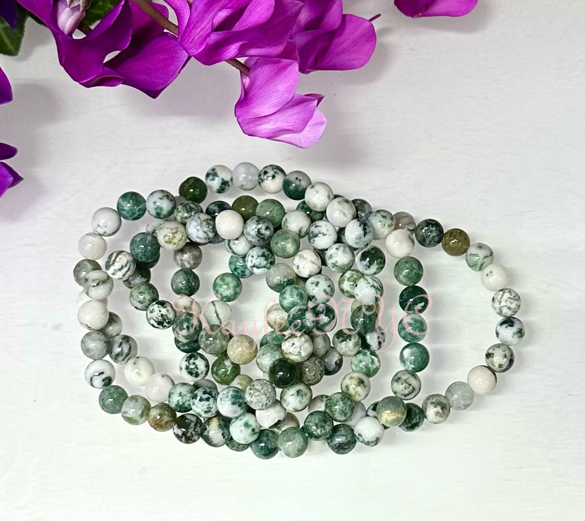 Natural Tree Agate 8mm Crystal Healing Stretch Bracelet 7.5"
