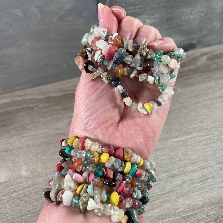 Multi-Stone Gemstone Chip Bracelets –  Wholesale Crystals: Amethyst Lapis Lazuli Aquamarine Aventurine Carnelian Citrine Garnet (treated)