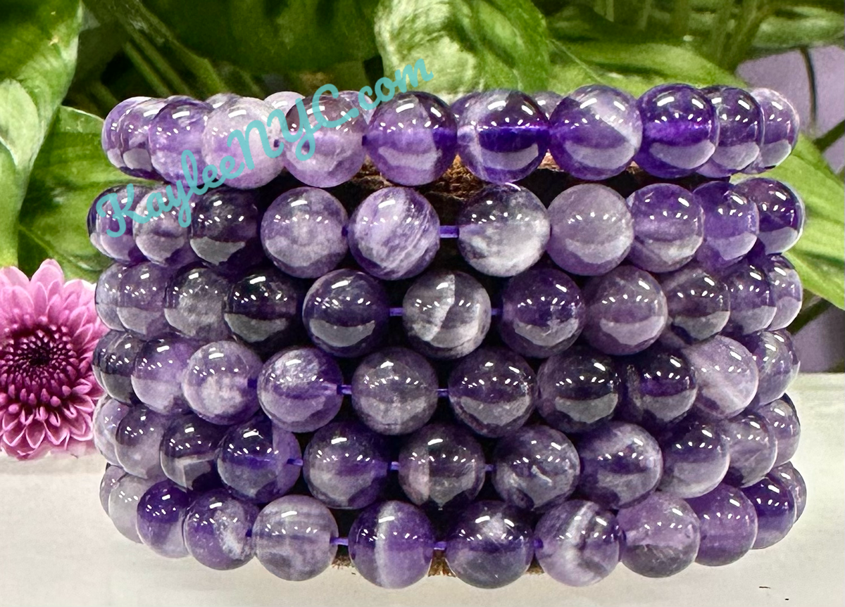 Natural Chevron Amethyst 8mm Crystal Stretch Bracelet 7.5"