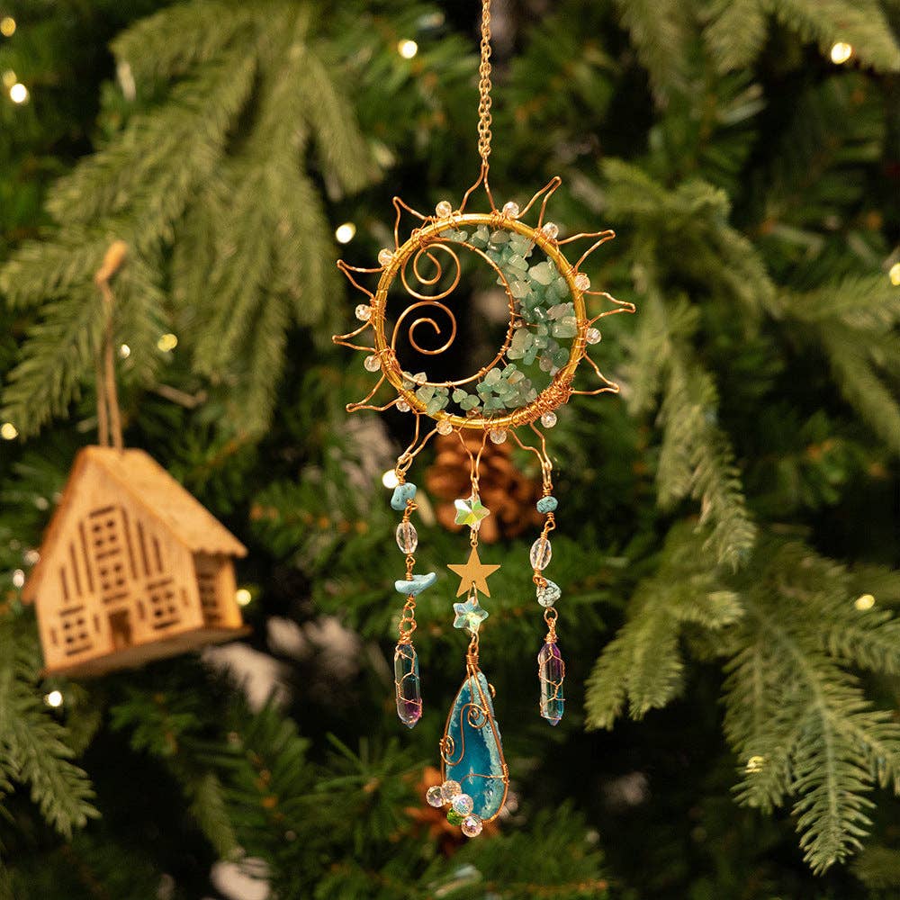 Unique Sun Shaped Natural Stone Sun Catcher 8ZA7HLS09: Green