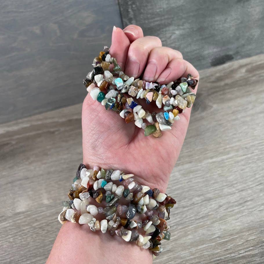 Multi-Stone Gemstone Chip Bracelets –  Wholesale Crystals: Amethyst Lapis Lazuli Aquamarine Aventurine Carnelian Citrine Garnet (treated)