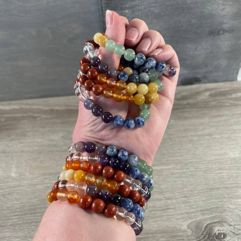 8mm Round Gemstone Beaded Bracelets – Assorted Crystals Bulk: Pink Lepidolite