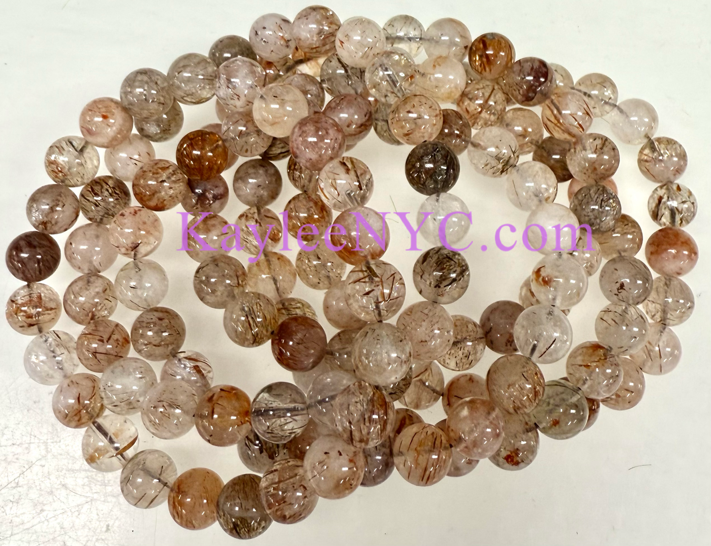 8mm Natural Rutilated Quartz Crystal Stretch Bracelet 7.5"