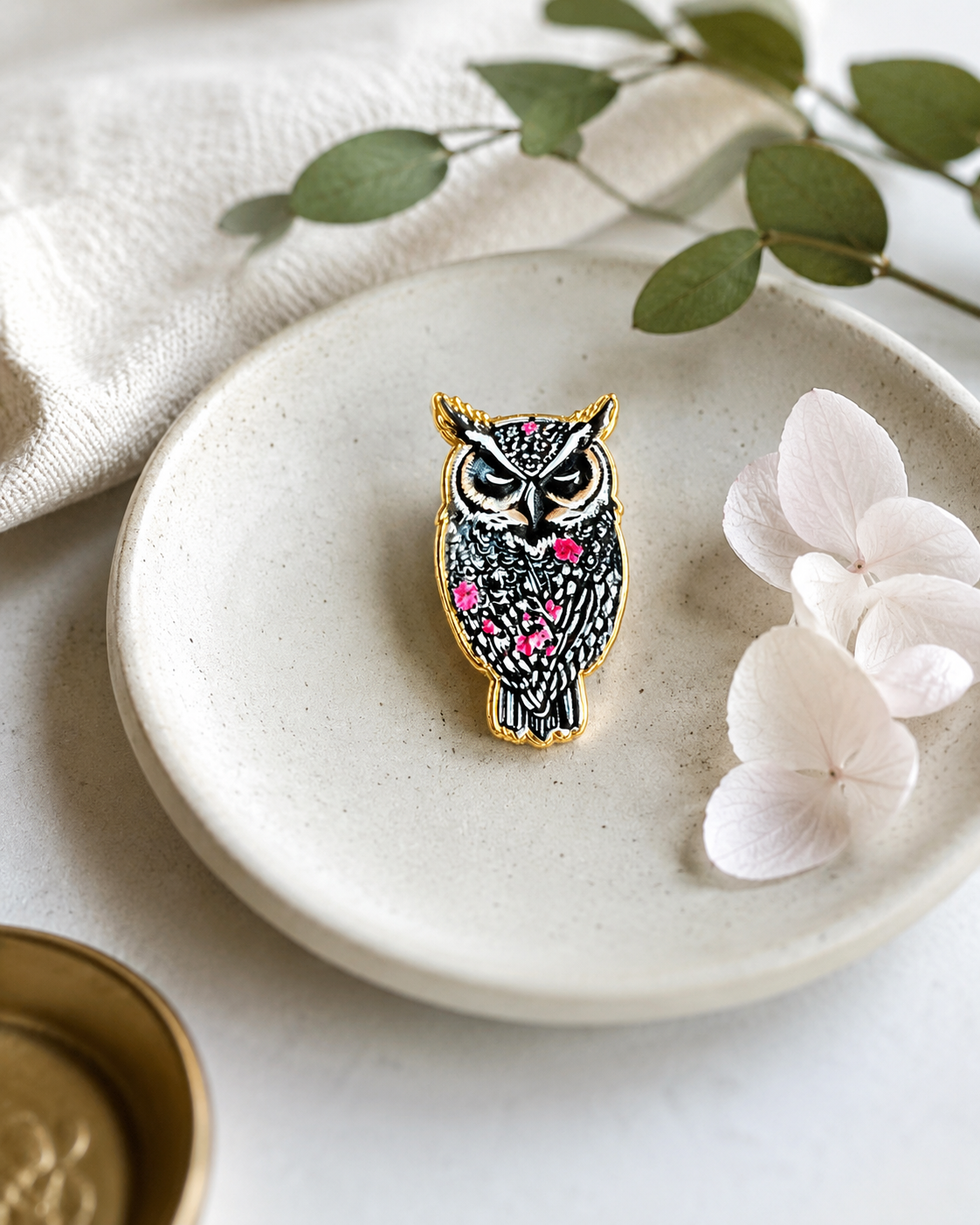 Midnight Bloom Folk Owl Pin