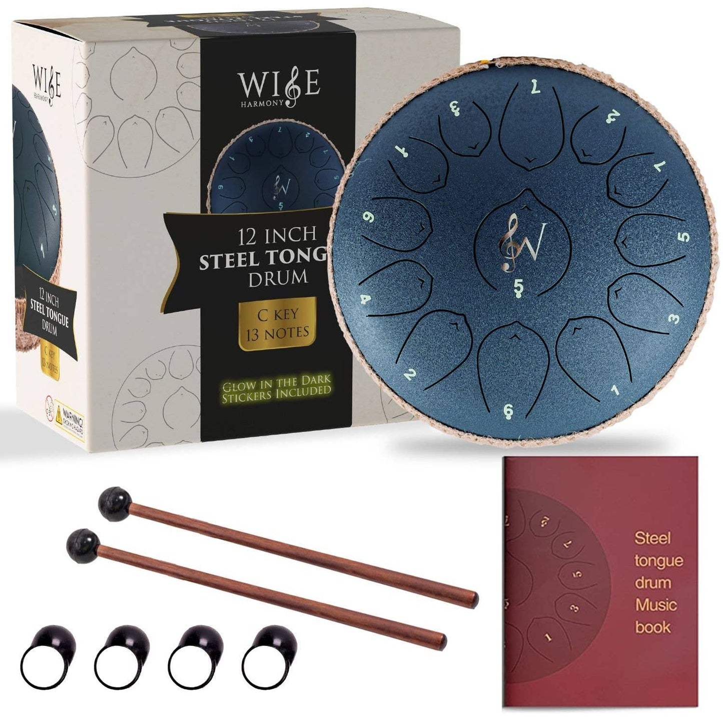 12-Inch Steel Tongue Drum - 13 Notes - Rain Drum - Black