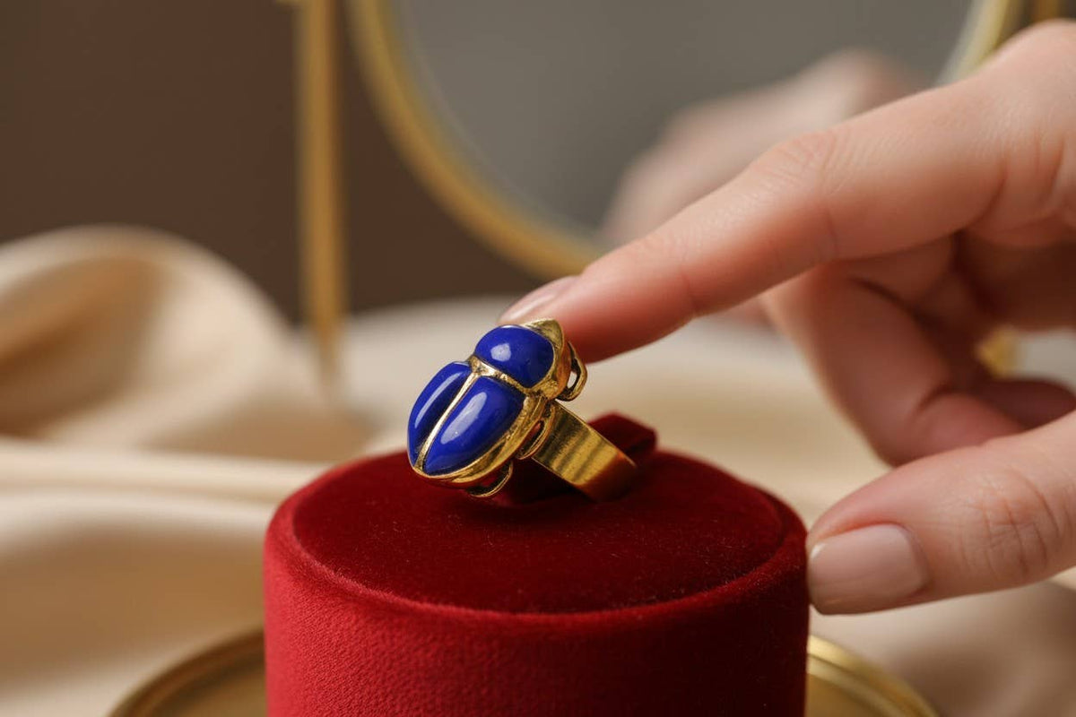 Gold Lapis Lazuli Scarab Ring, Ancient Egyptian Scarab
