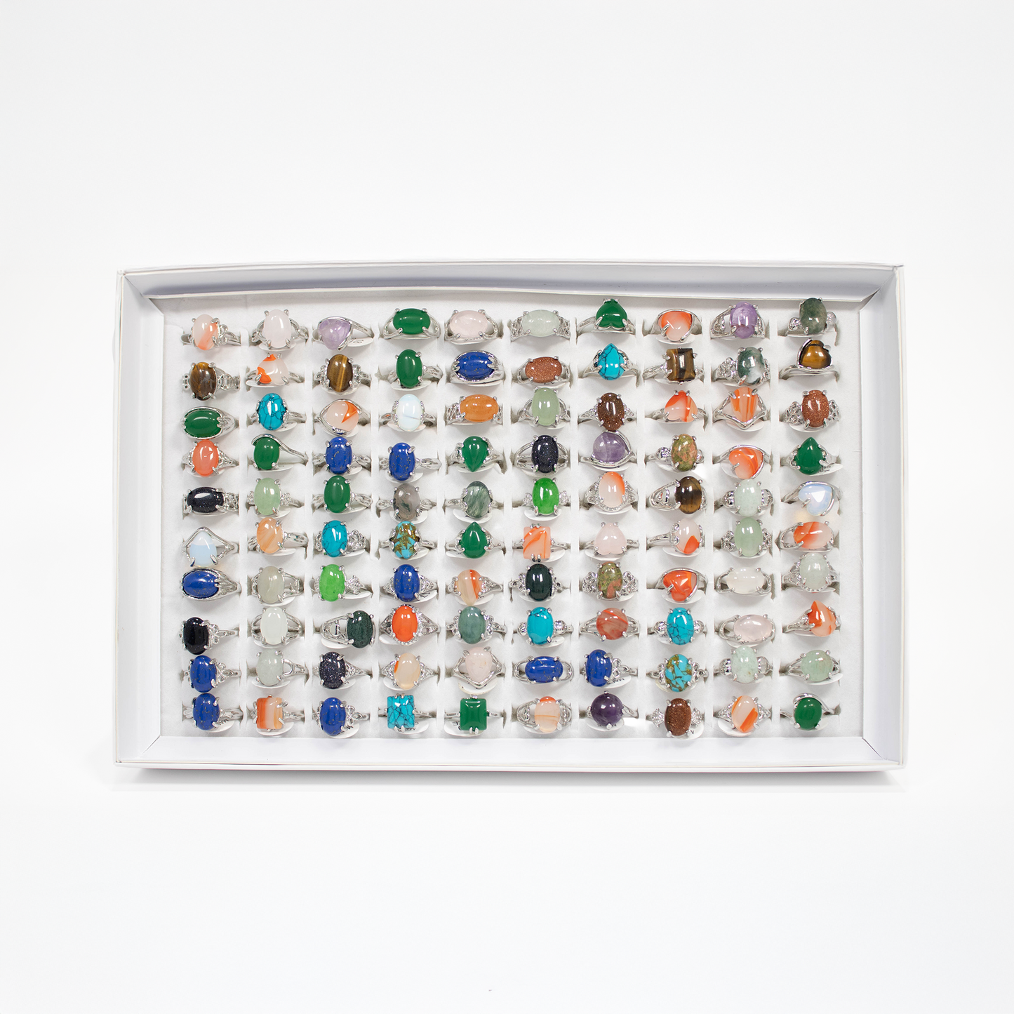 Gemstone Rings Assortment – 100 or 50 Mixed Stone Rings: Assorted Lg 50