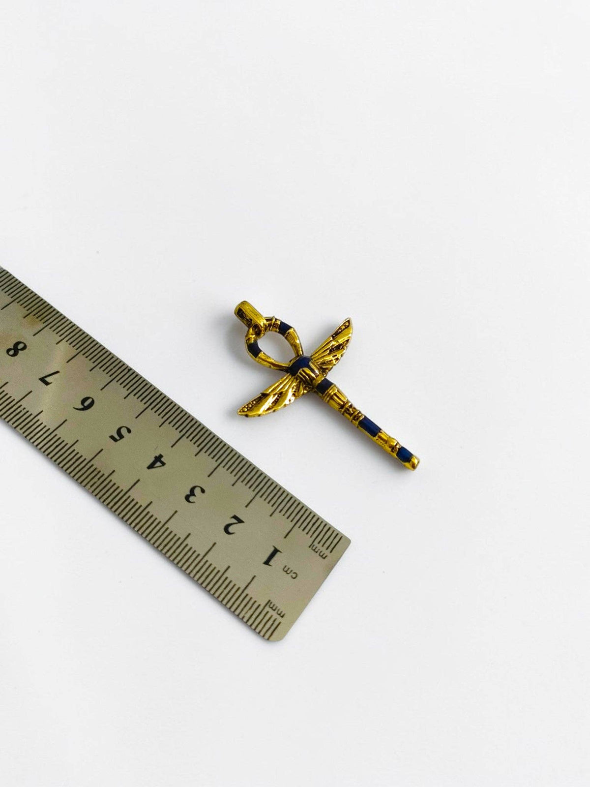 Gold Winged Ankh Pendant Necklace, Egyptian Key of Life Talisman: Pendant Only