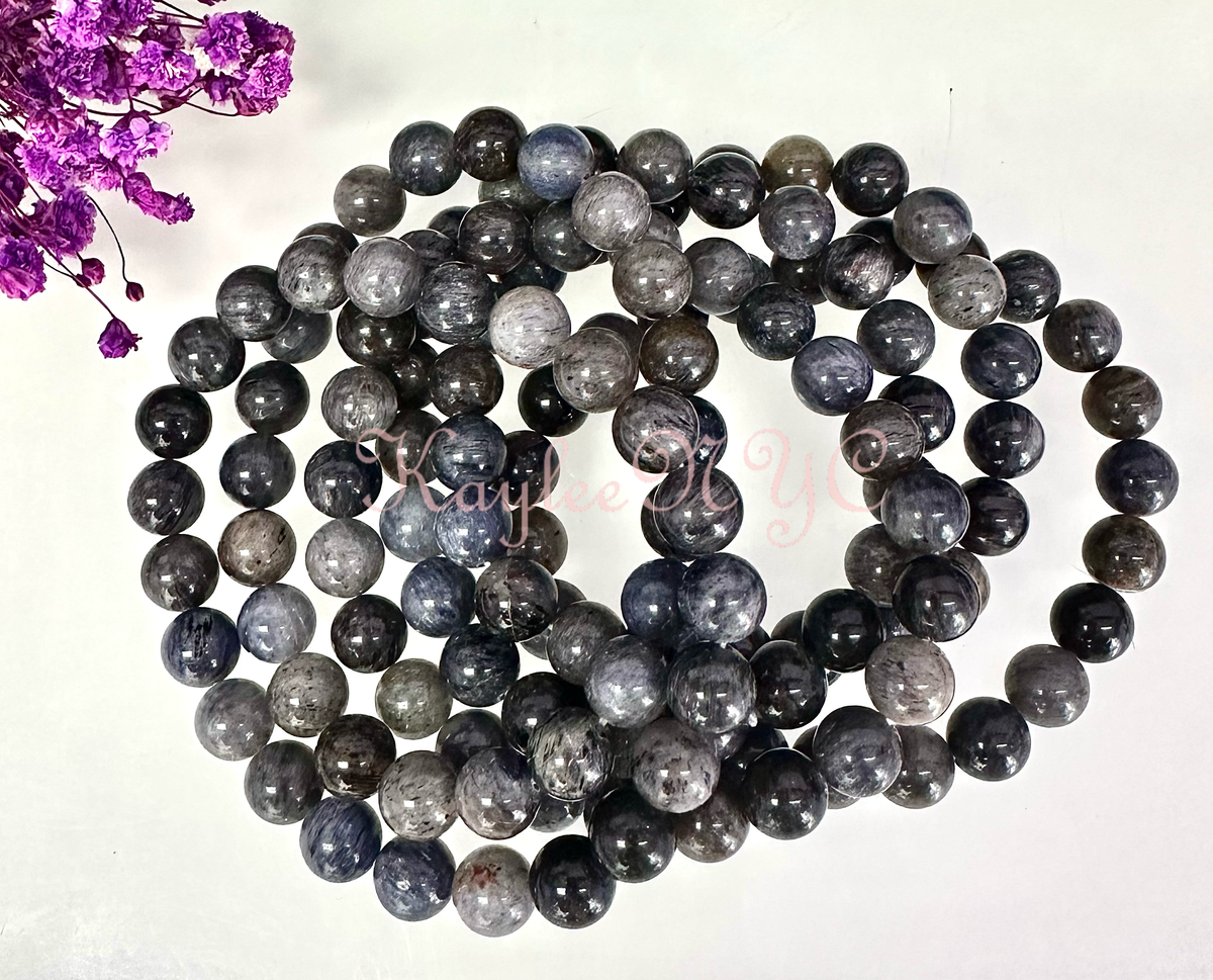 Natural Blue Rutilated Quartz 8mm Crystal Stretch Bracelet