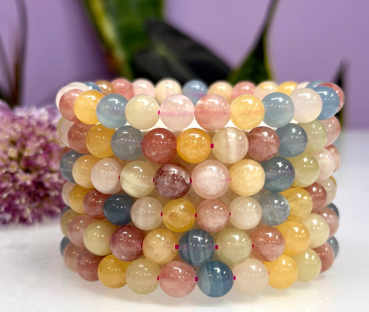 8mm Mixed Natural Calcite Crystal Healing Stretch Bracelet