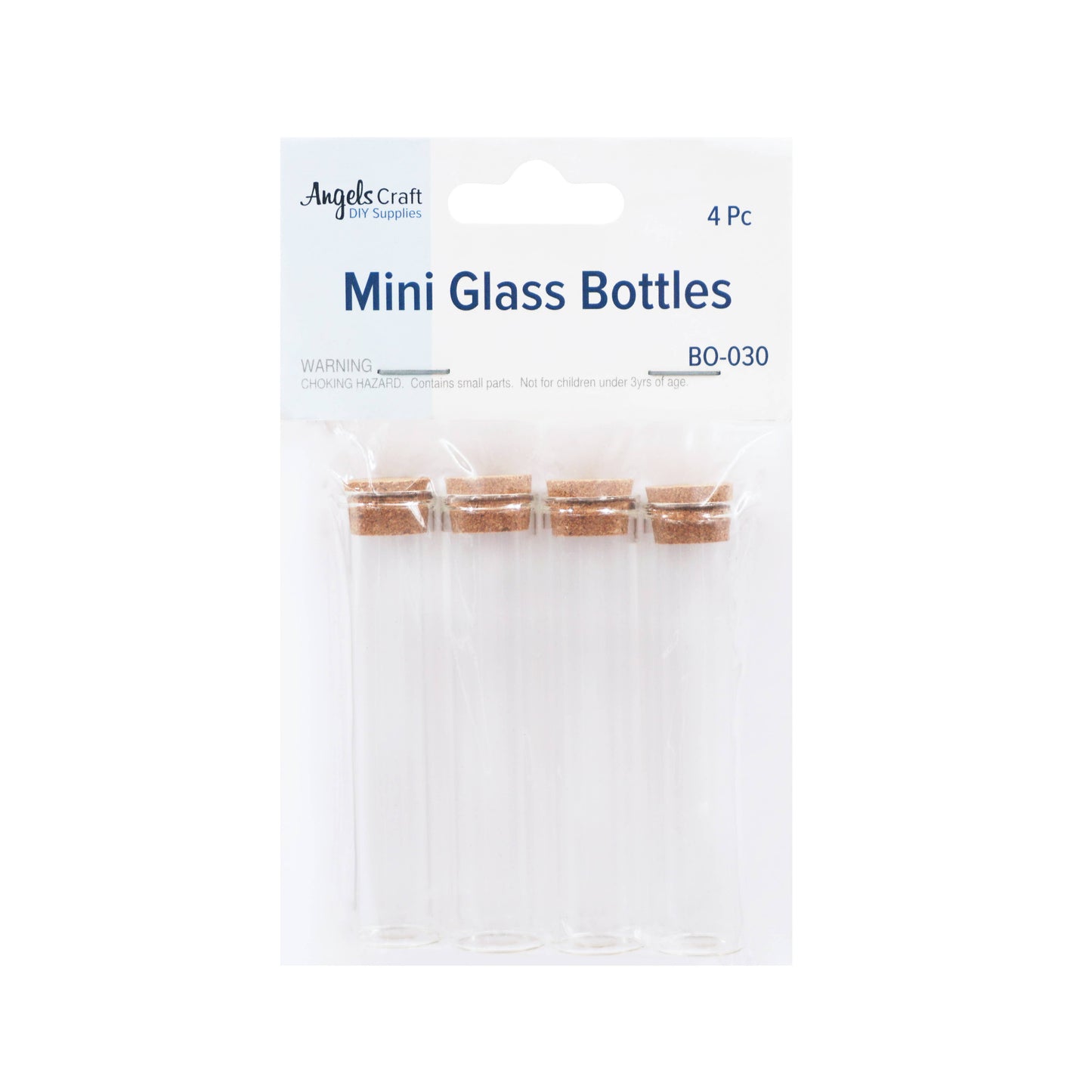 Small Glass Bottle w/ Cork Cap: BO-008 2cm x 4.5-7.5cm (4-ct)