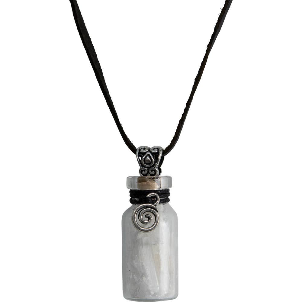 Gemstone Chip Bottle Necklace - Selenite w/ Spiral (Each)