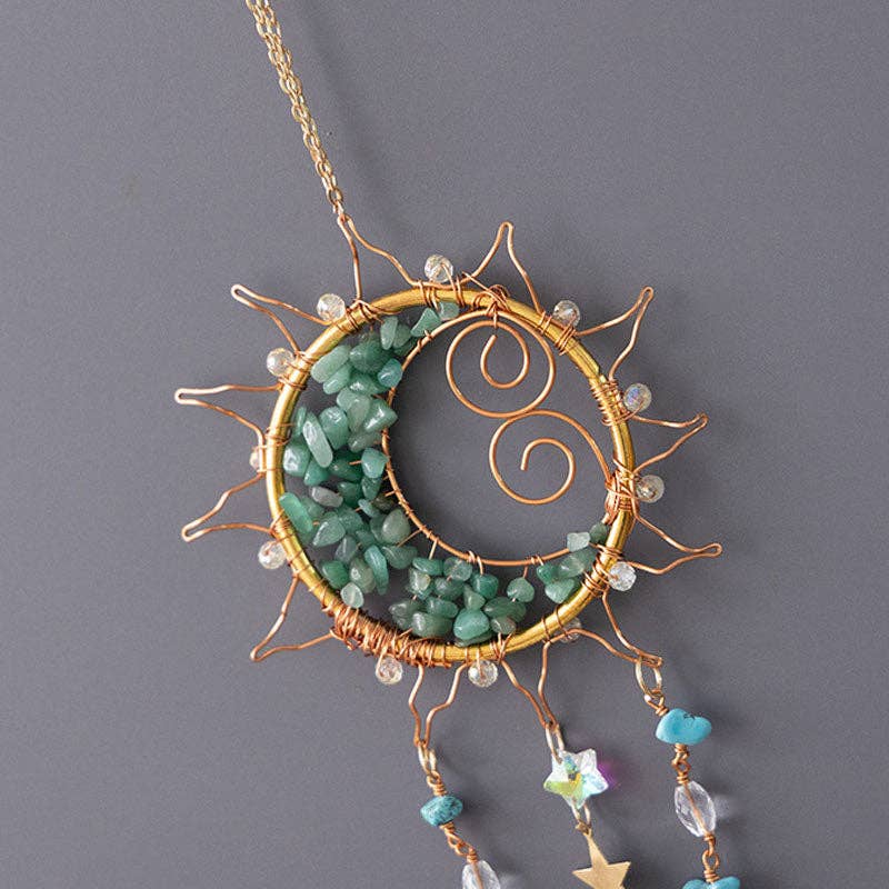 Unique Sun Shaped Natural Stone Sun Catcher 8ZA7HLS09: Green