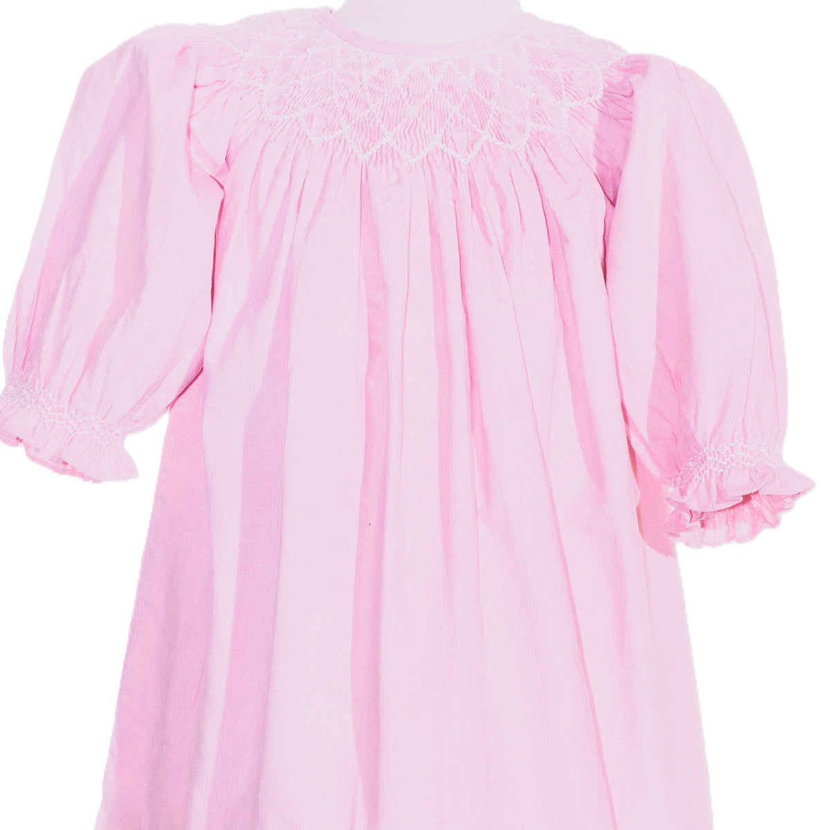 Pink Geometric Smocked Embroidered With Roses Long Sleeve Dress: 6 months
