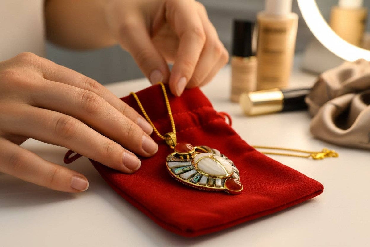 Gold Royal Scarab Pendant Necklace, Mother of Pearl Egyptian Revival Jewelry: Pendant Only