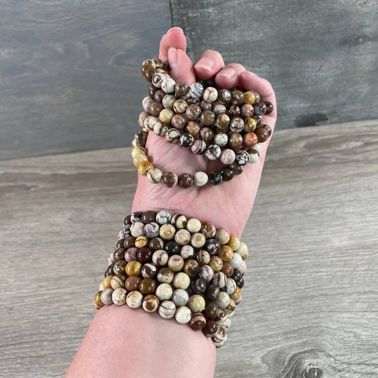 8mm Round Gemstone Beaded Bracelets – Assorted Crystals Bulk: Peanut Jasper