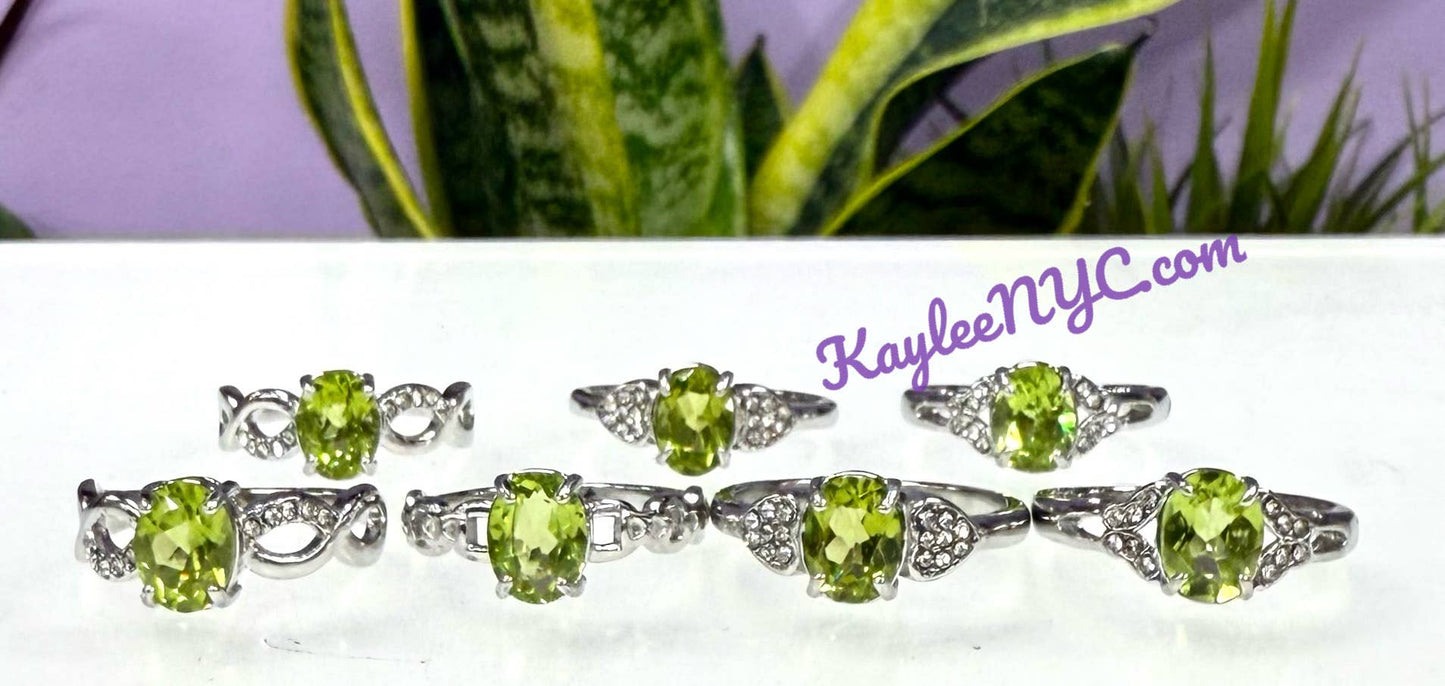 Natural Peridot Stainless Steel Rings (316) 5x7mm