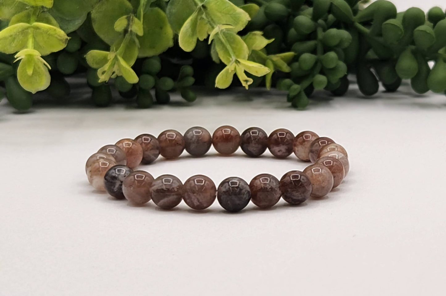 Black Moonstone 8mm Stretchable Gemstone Bracelet-7.5"L