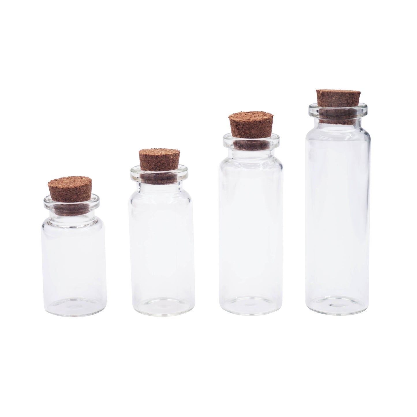 Small Glass Bottle w/ Cork Cap: BO-008 2cm x 4.5-7.5cm (4-ct)