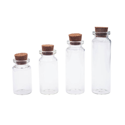 Small Glass Bottle w/ Cork Cap: BO-008 2cm x 4.5-7.5cm (4-ct)
