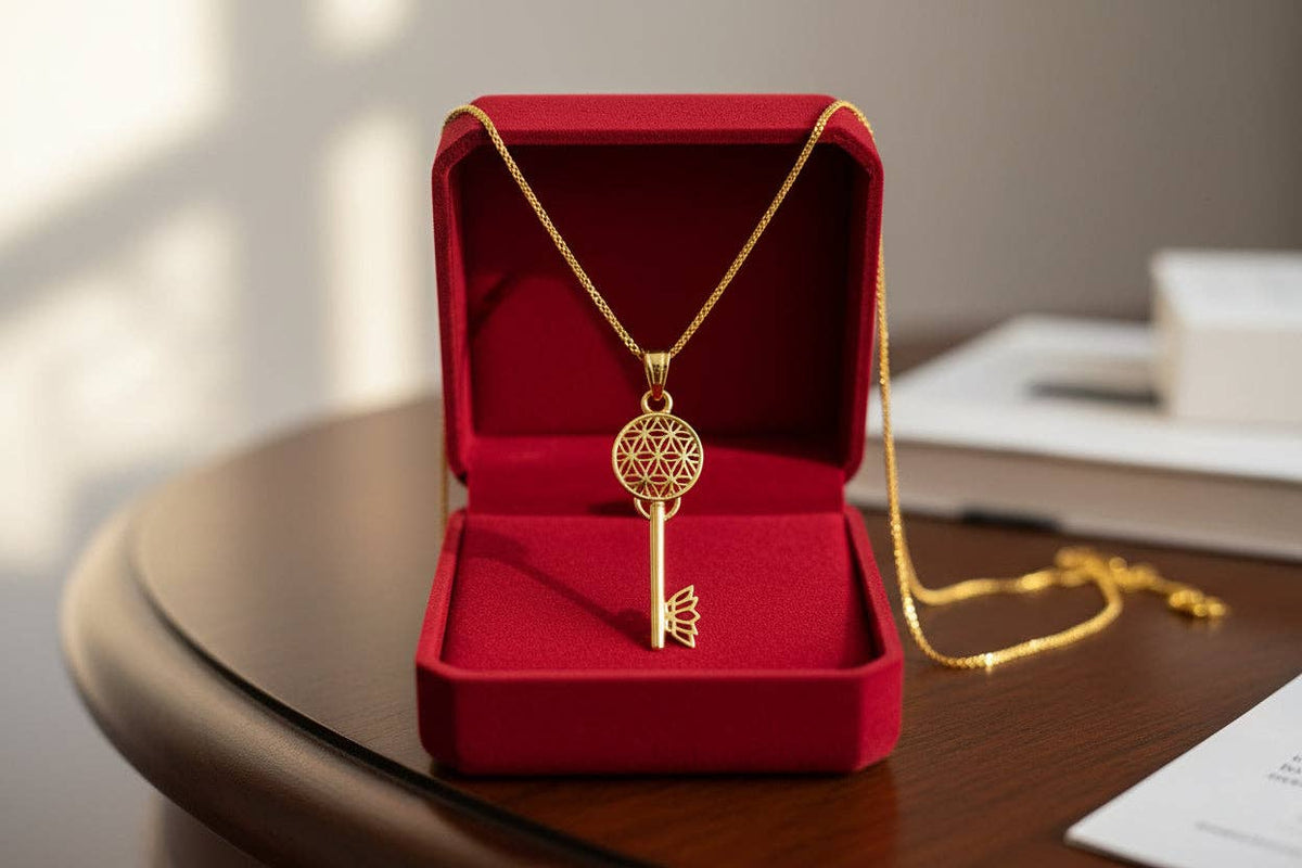 Gold Flower of Life Key Pendant, Egyptian Talisman Necklace: Pendant Only