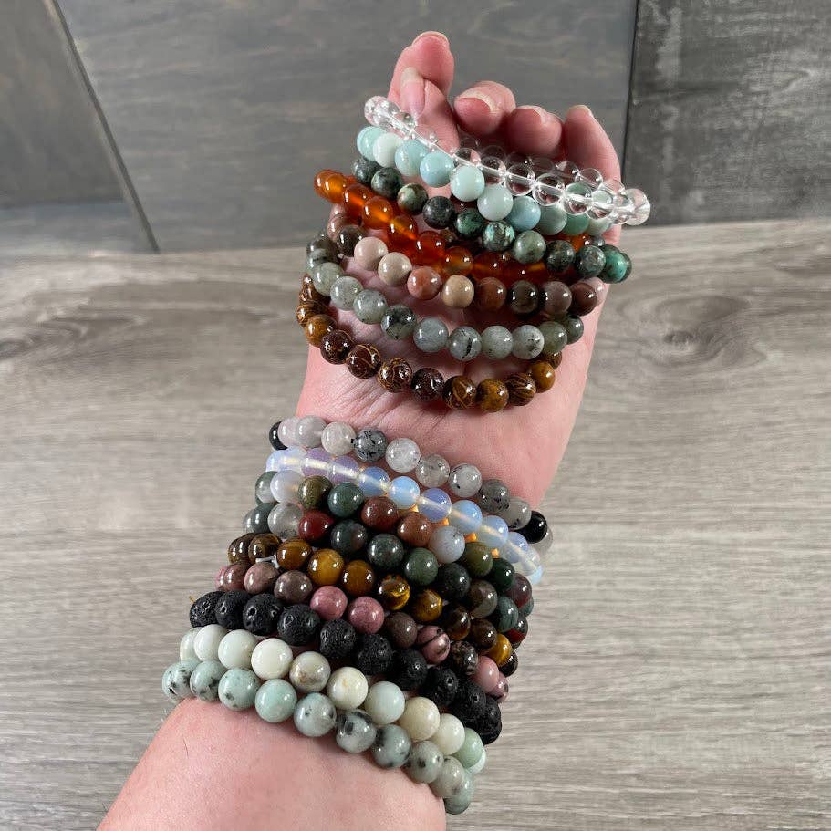 8mm Round Gemstone Beaded Bracelets – Assorted Crystals Bulk: Red Jasper B