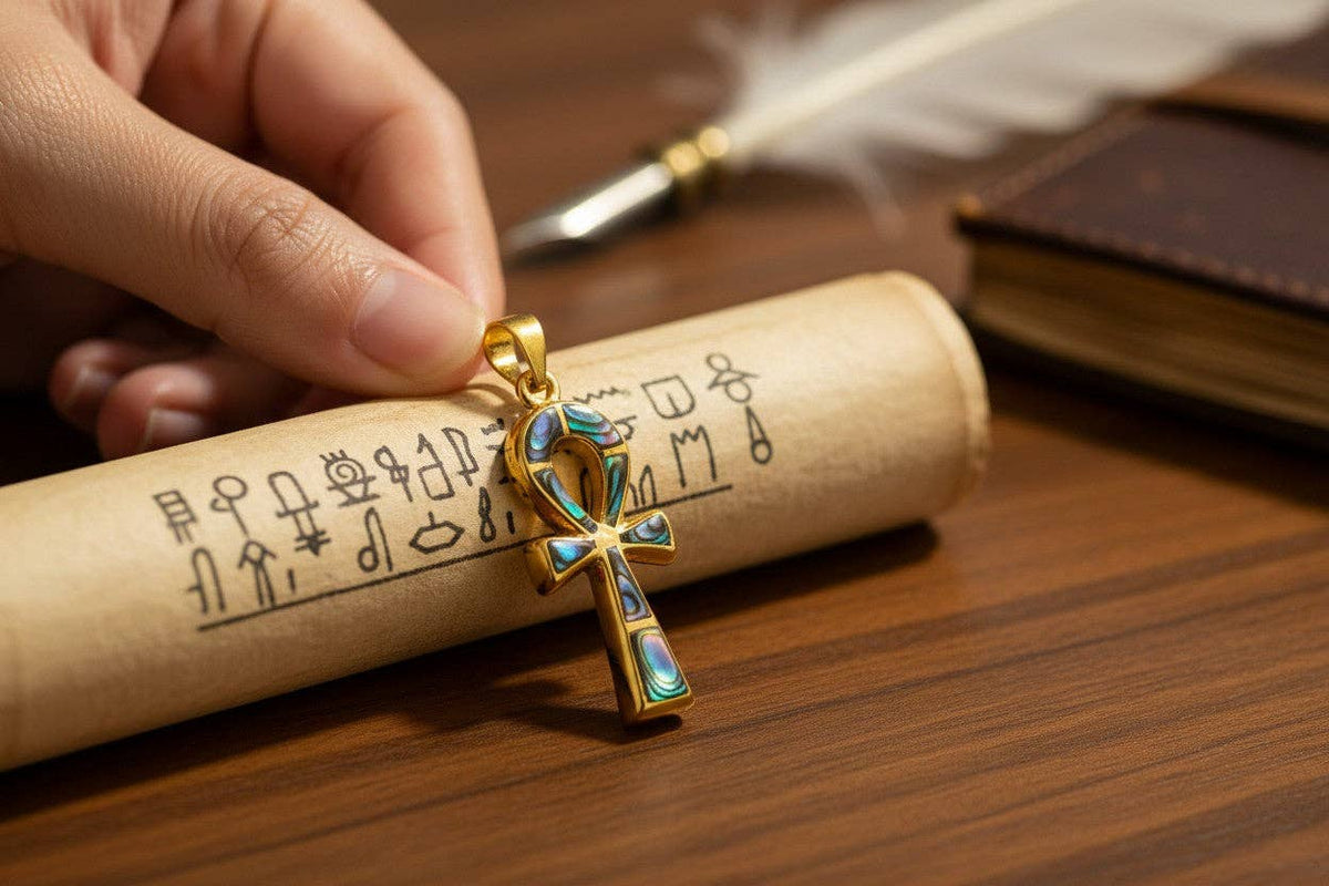 Gold Key of Life Pendant, Egyptian Abalone Ankh Necklace: Pendant Only