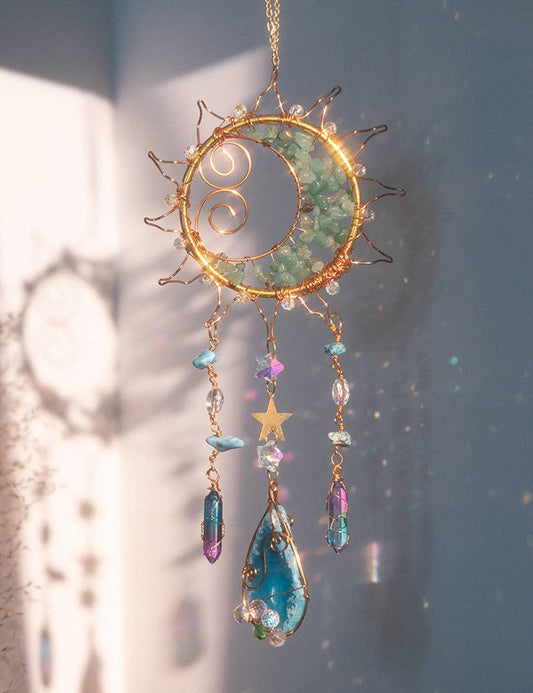 Unique Sun Shaped Natural Stone Sun Catcher 8ZA7HLS09: Green