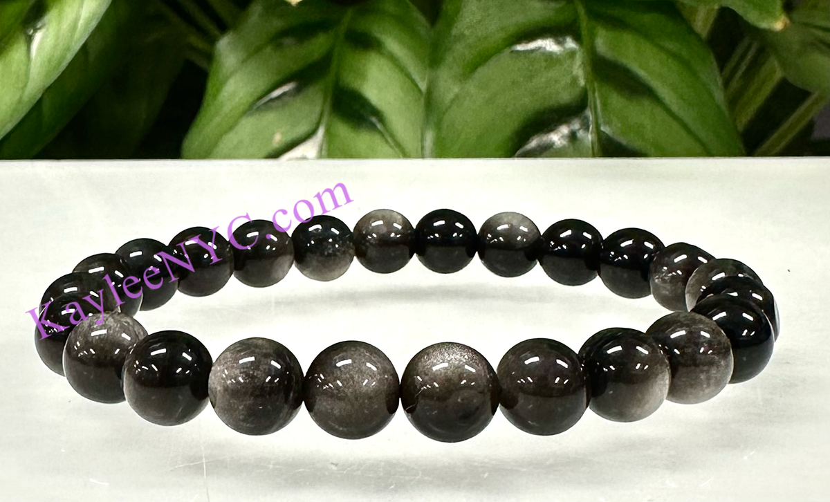 Natural Silver Sheen Obsidian 8mm Crystal Stretch Bracelet