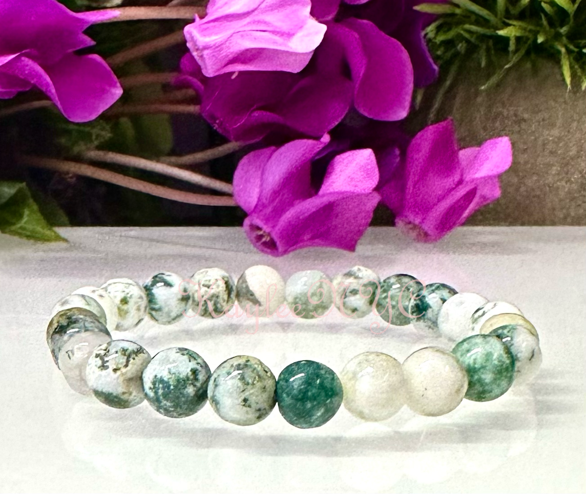Natural Tree Agate 8mm Crystal Healing Stretch Bracelet 7.5"