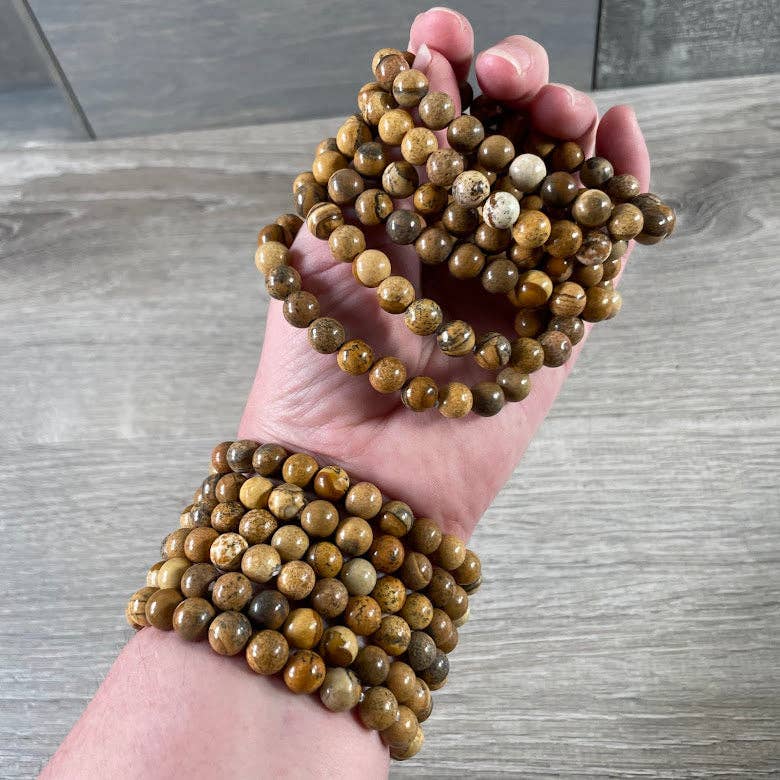 8mm Round Gemstone Beaded Bracelets – Assorted Crystals Bulk: Peanut Jasper