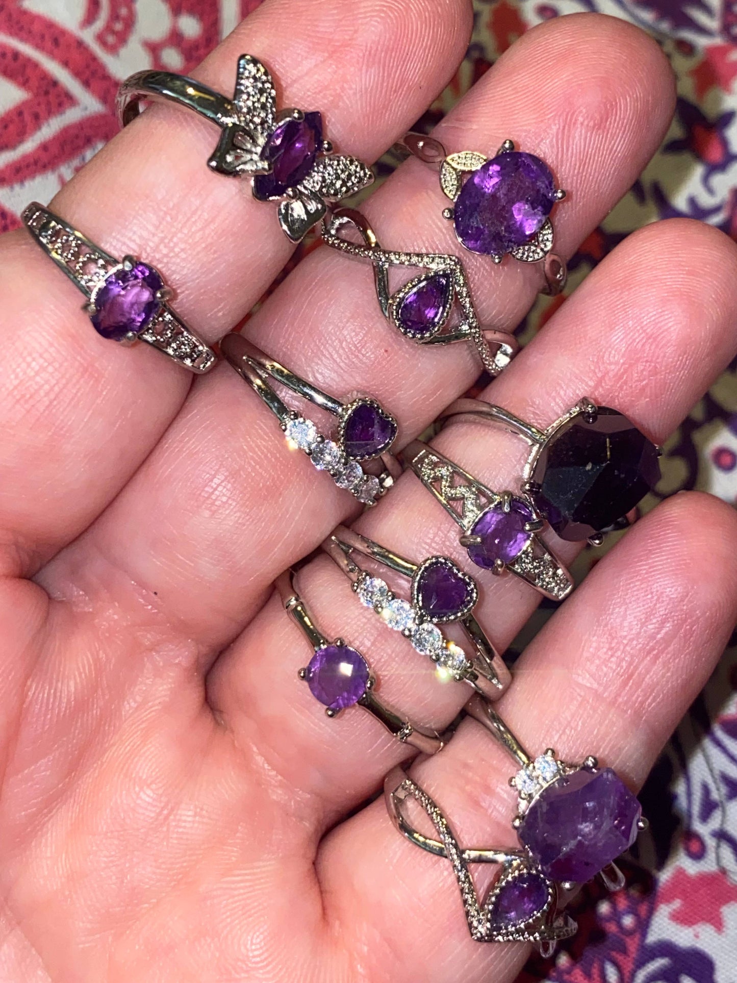 Amethyst Crystal Rings Silver Plated Adjustable