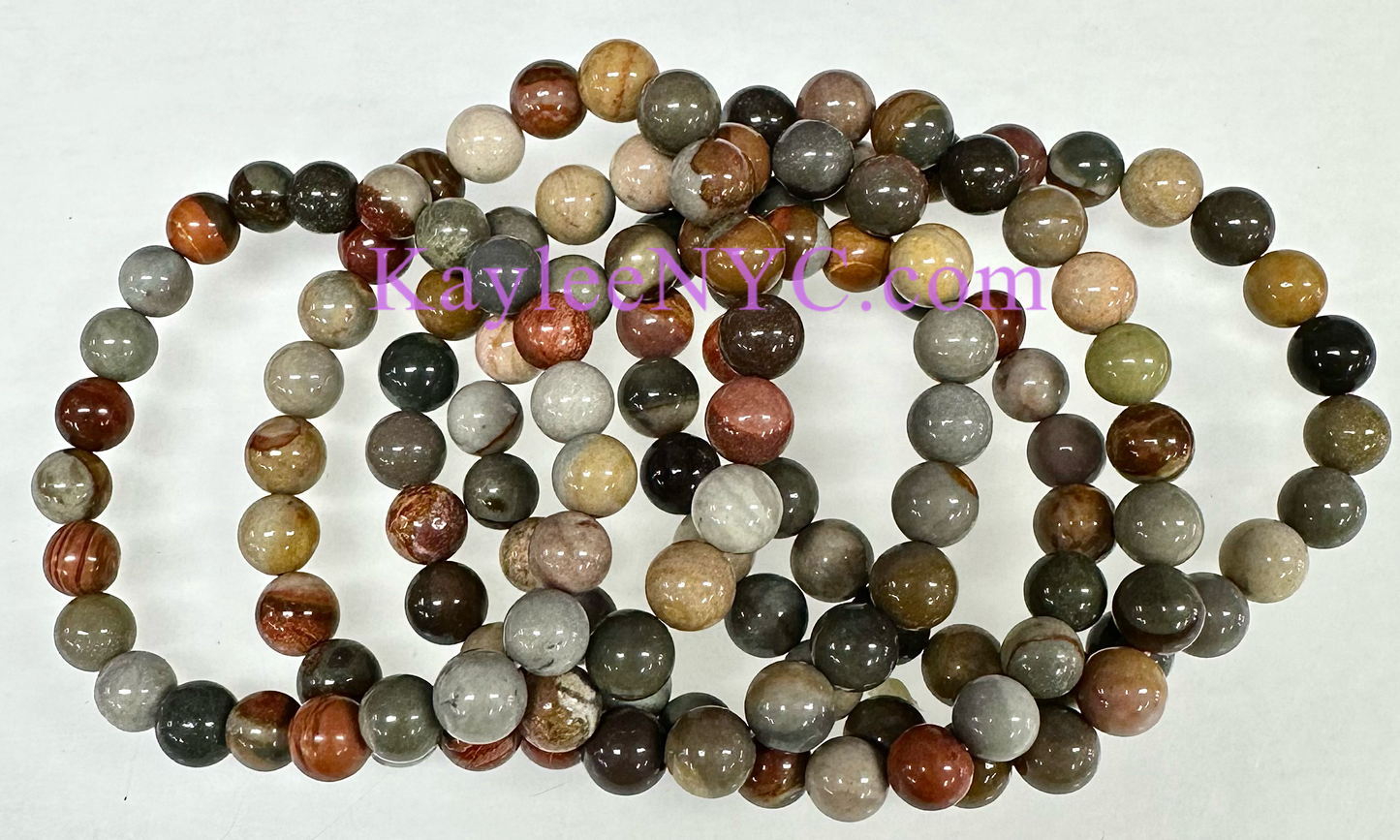 Natural Polychrome Jasper 8mm Crystal Stretch Bracelet 7.5”