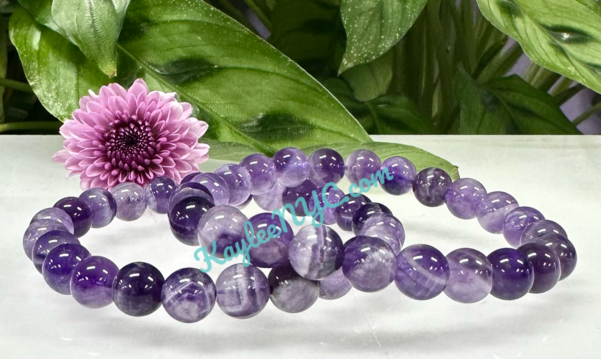 Natural Chevron Amethyst 8mm Crystal Stretch Bracelet 7.5"