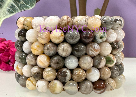 8mm Natural Bamboo Agate Crystal Healing Stretch Bracelet