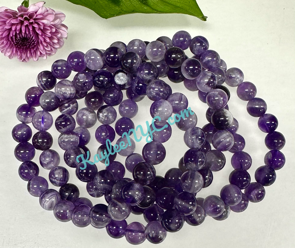 Natural Chevron Amethyst 8mm Crystal Stretch Bracelet 7.5"