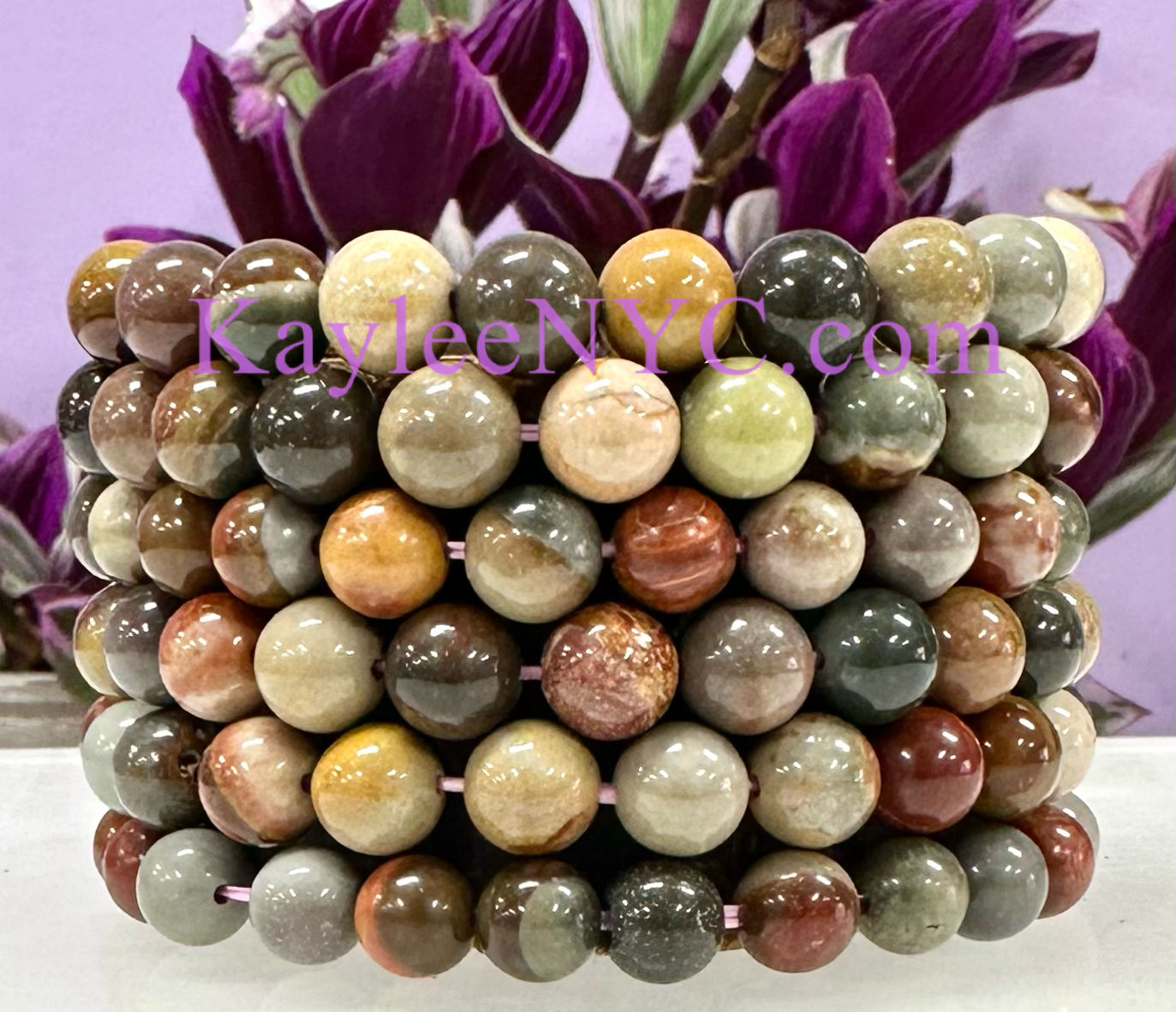 Natural Polychrome Jasper 8mm Crystal Stretch Bracelet 7.5”