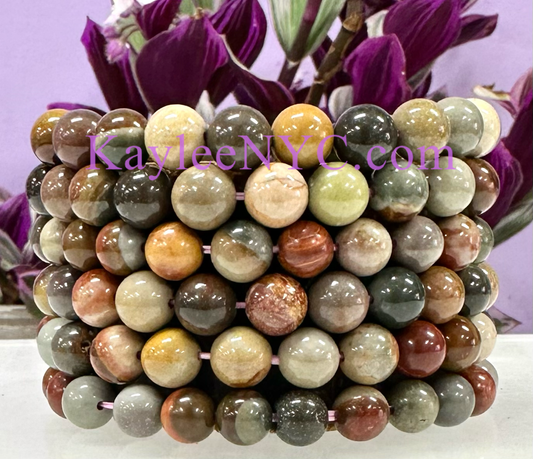 Natural Polychrome Jasper 8mm Crystal Stretch Bracelet 7.5”