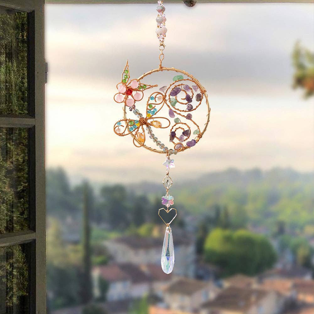 Dragonfly Wrapped Hanging Crystal Prism Sun Catcher 8ZA7HLS13: Gold