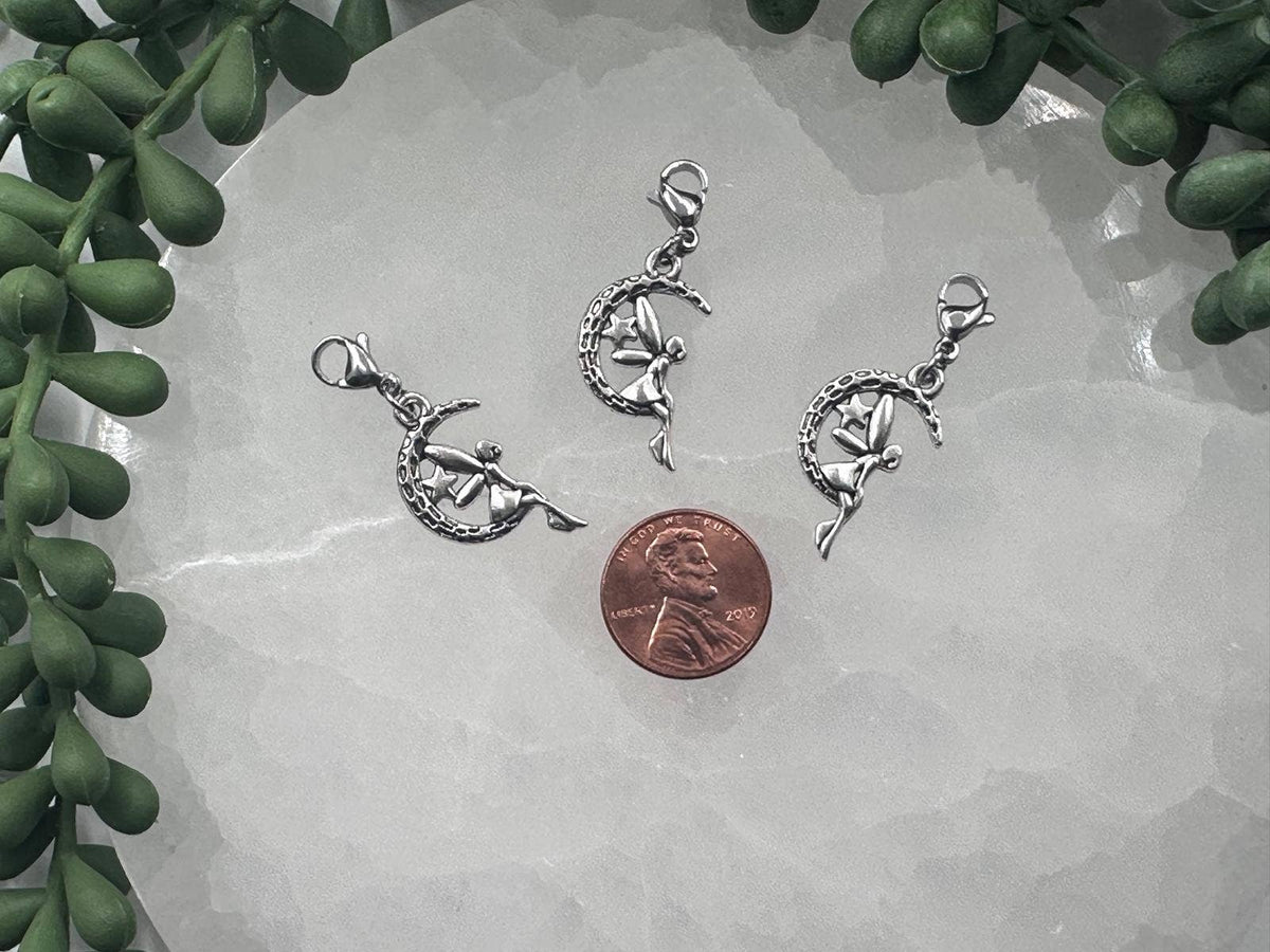 FAIRY ON CRESCENT MOON Interchangeable Alloy Charm w/Clasp