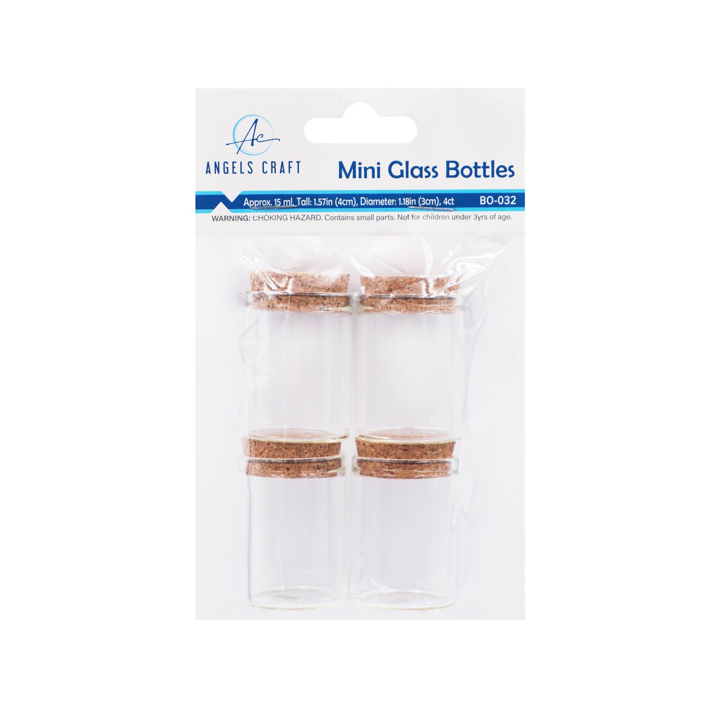 Small Glass Bottle w/ Cork Cap: BO-008 2cm x 4.5-7.5cm (4-ct)