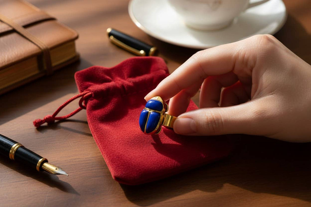 Gold Lapis Lazuli Scarab Ring, Ancient Egyptian Scarab