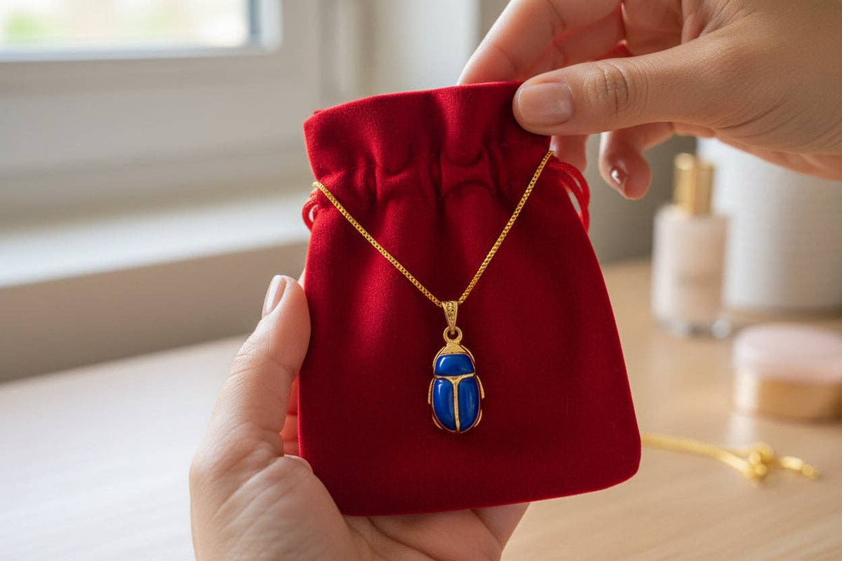 Gold Egyptian Scarab Lapis Lazuli Necklace, Handmade Talisman Divine Pendant: Pendant Only