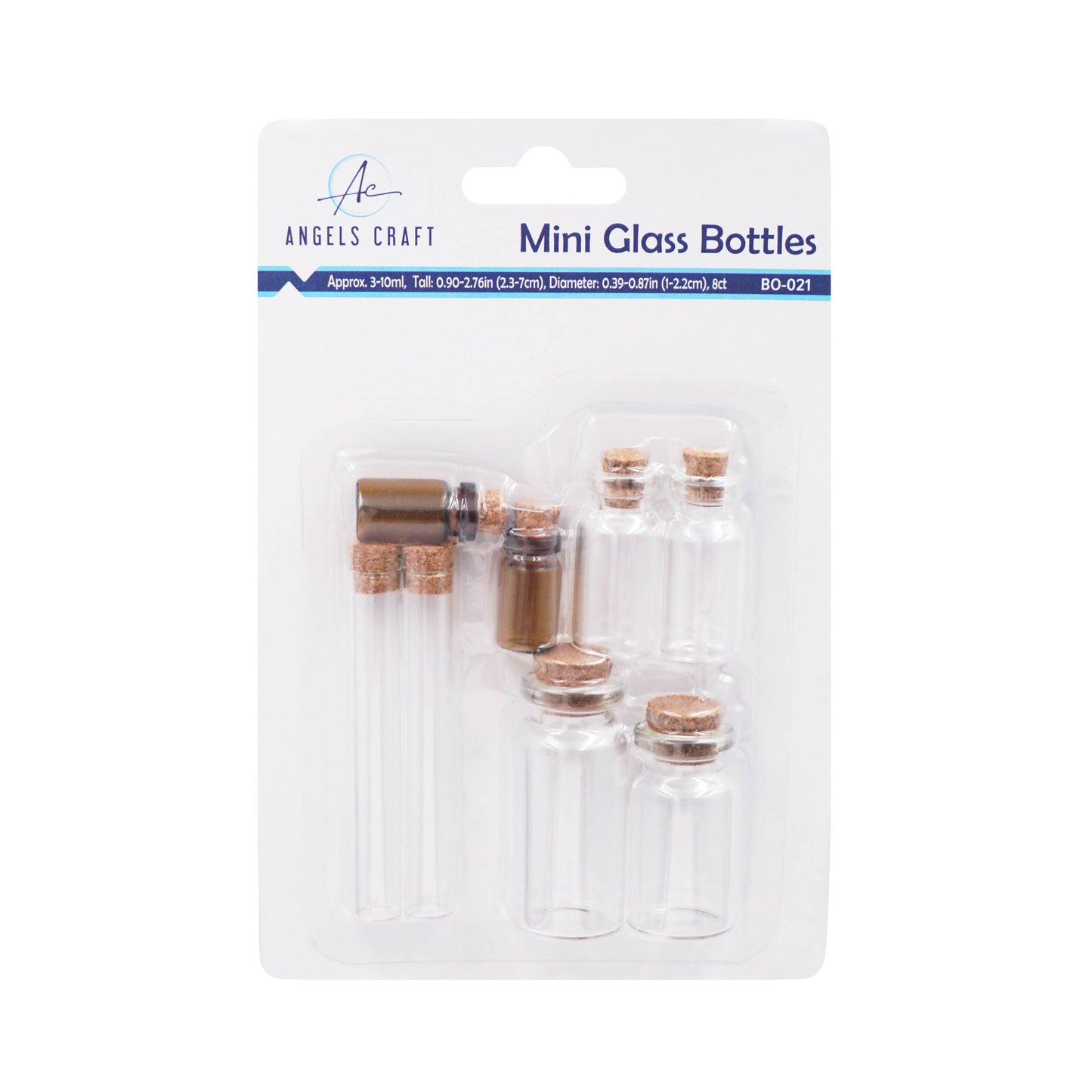 Small Glass Bottle w/ Cork Cap: BO-008 2cm x 4.5-7.5cm (4-ct)
