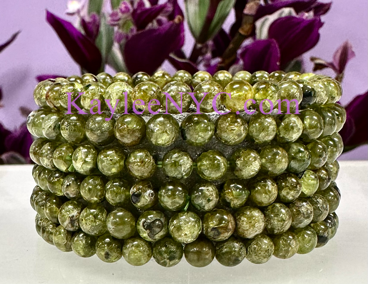 5-6mm Natural Peridot Crystal Healing Stretch Bracelet 7.5"