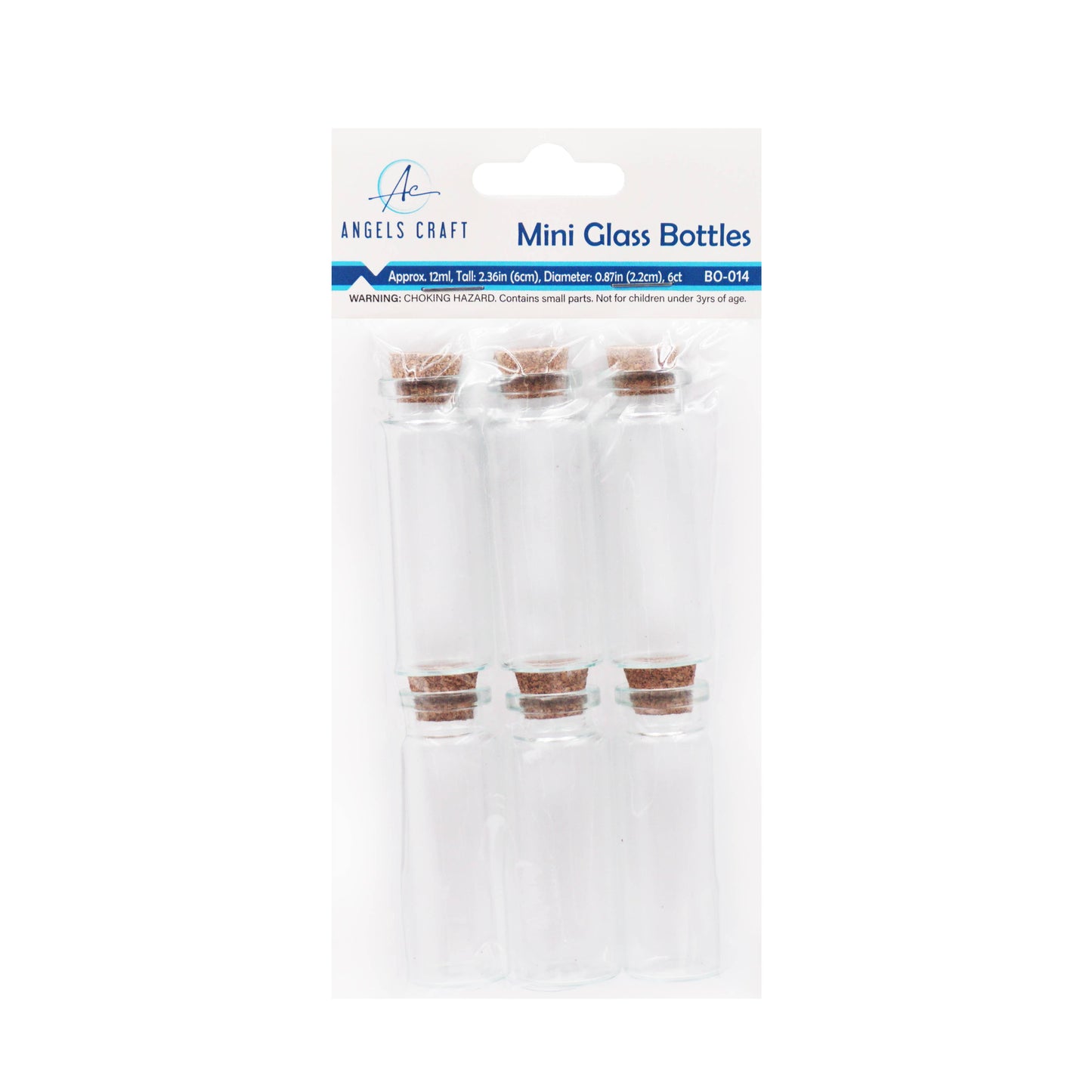 Small Glass Bottle w/ Cork Cap: BO-008 2cm x 4.5-7.5cm (4-ct)