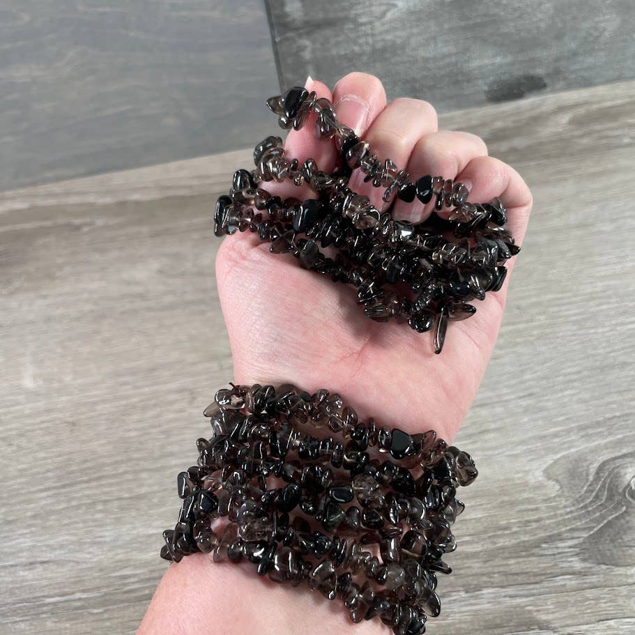 Gemstone Chip Bracelets – Premium Stones Crystal Jewelry: Smoky Quartz
