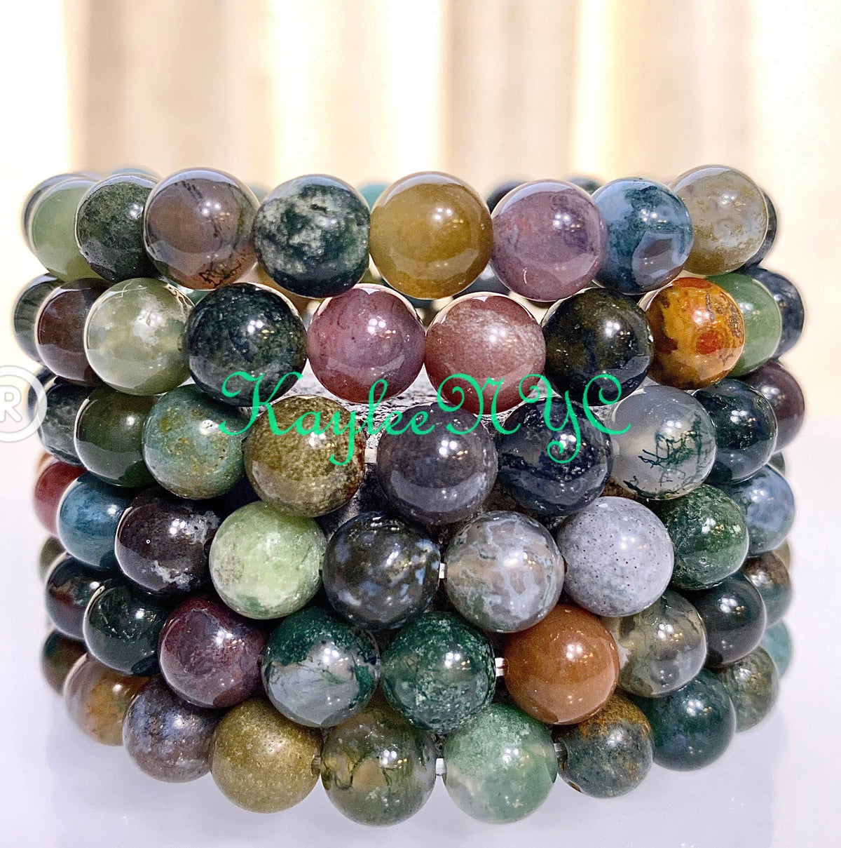 Natural Indian Moss Agate 8mm Crystal Stretch Bracelet 7.5"