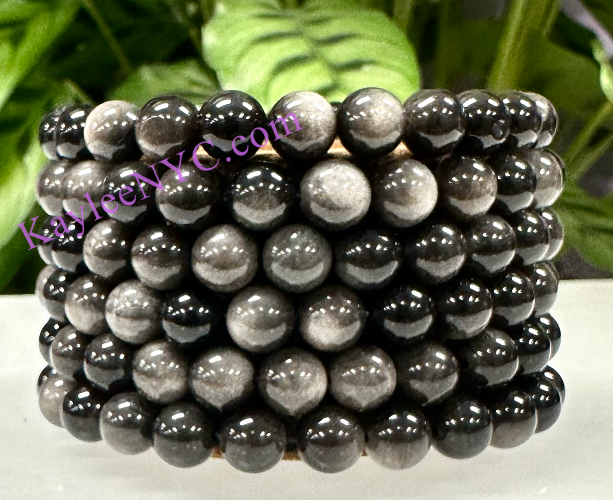 Natural Silver Sheen Obsidian 8mm Crystal Stretch Bracelet
