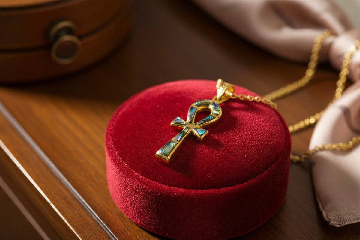 Gold Key of Life Pendant, Egyptian Abalone Ankh Necklace: Pendant Only